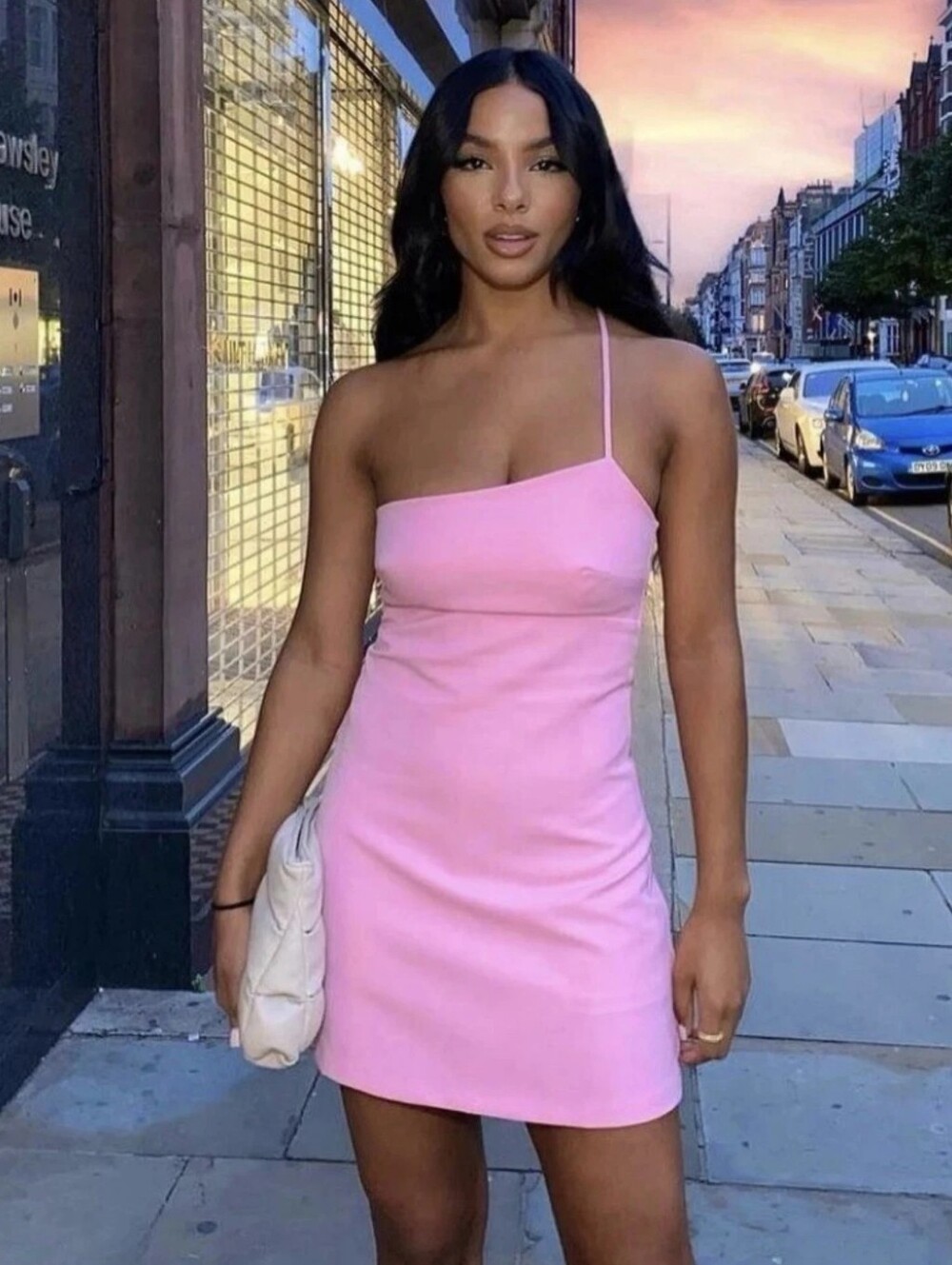 Zara Pink One-Shoulder Mini Dress